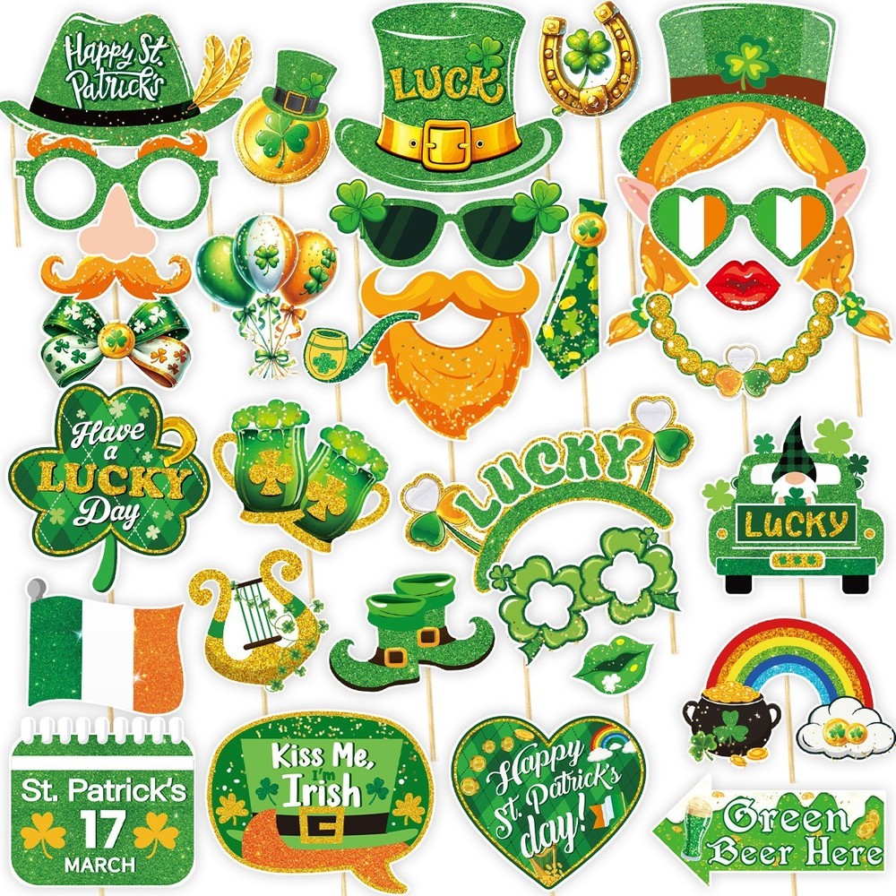 St Patrick’s Day Mask Irish Festival Party Selfie Fancy Dress Photo Prop 30pcs