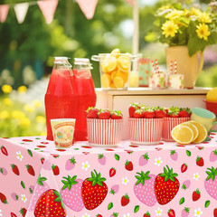 4 Pack Strawberry Tablecloth Pink Strawberry Birthday Party Decorations Berry