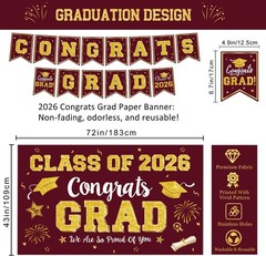 Graduation Decorations Class of 2026 – Maroon and Gold Graduation Party Suppl…