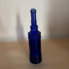 Vintage Cobalt Blue Glass Bottle with Cork – 12” Tall, Hi-Mark China