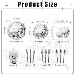 140PCS Disco Ball Party Decorations – Black Silver Plates & Napkins Set for 20 G