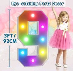 Marquee Number With Lights Foam Board Cut Out for 9th Birthday/Anniversary 3FT