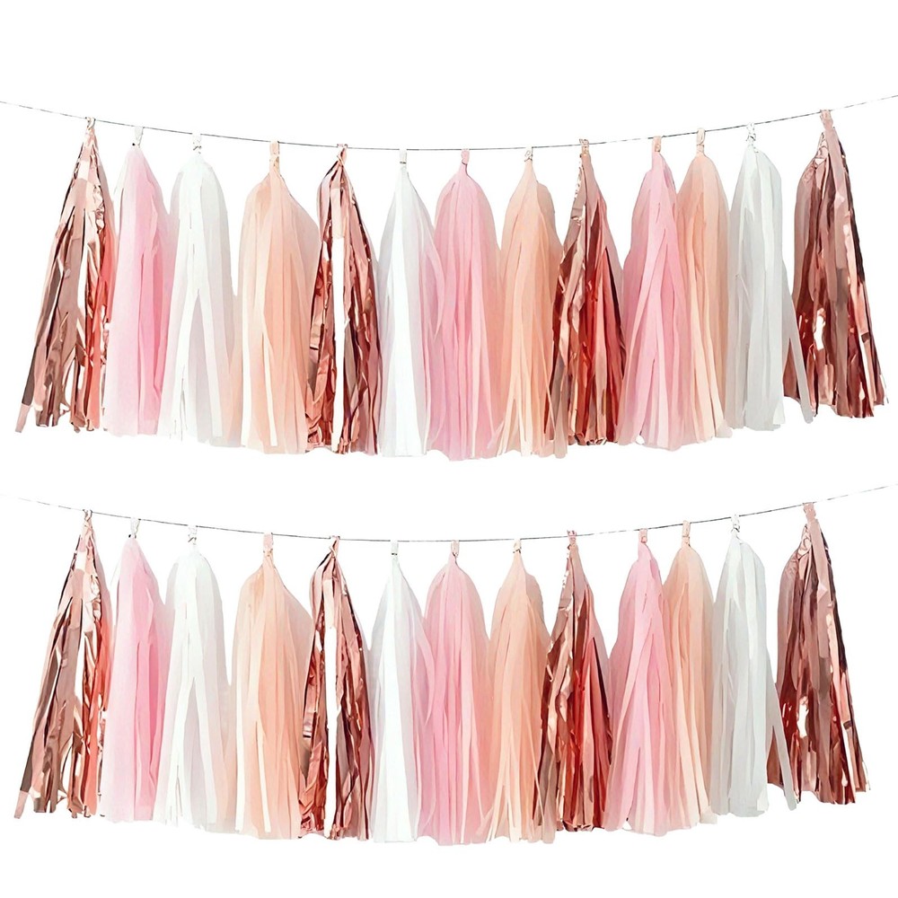 20 Pcs Tassel Garland, Boho Party Decor, Bridal Shower Wedding, Pink