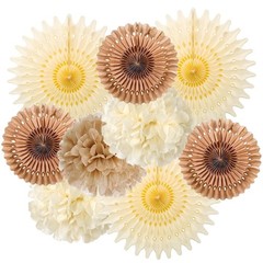 10 PCS Brown Party Decoration Rustic Paper Hanging Lanterns Pom Poms Fan Kits