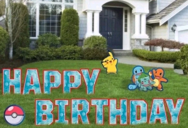 POKEMON Happy Birthday Yard Sign Decoration 11.5″ High, 10 Piece Set Plus 8 Pens