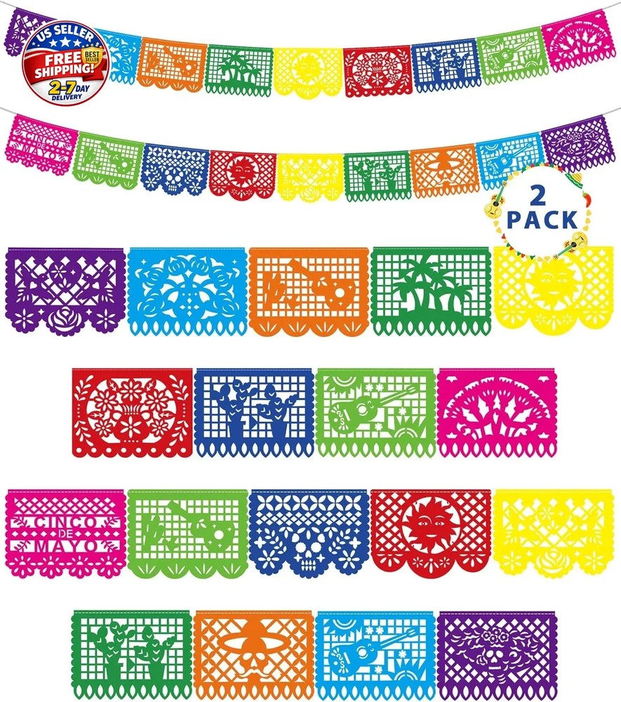 36 FT Cinco De Mayo Decorations, 2 Pack Mexican Party Banner, Plastic Fiesta Ban