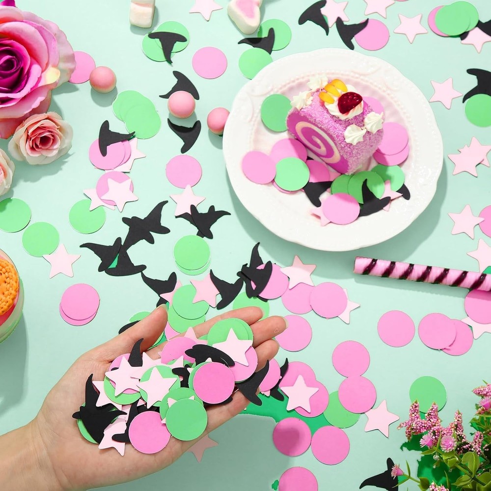 200 Pcs Witch Theme Confetti Set Pink and Green Witch Table Decorations Supplies