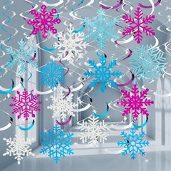 48Pcs Winter Snowflake Hanging Swirl Decorations 48 Piece Blue Purple Silver