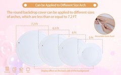 Gallety 7.2FT White Round Backdrop Cover with Size Adjuster & 4 Metal Clips,