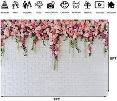 7x5ft White Brick Wall Floral Backdrop with Hanging Flowers – Spring Garden