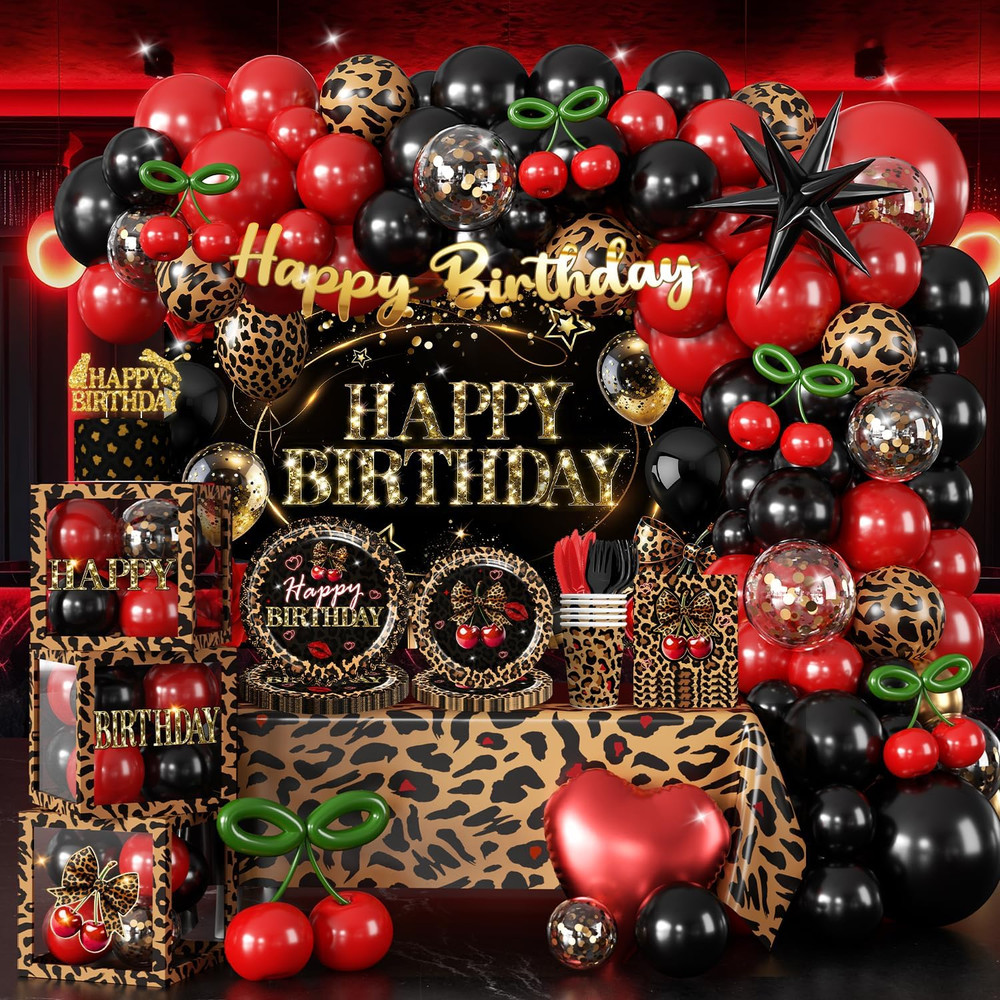 258Pcs Cheetah Print Birthday Decorations, One-Stop Set for 25 People, Includes
