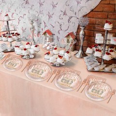 Exquisite 96-Piece Pink Rose Gold 60th Birthday Party Set for 24 Guests: Luxu…