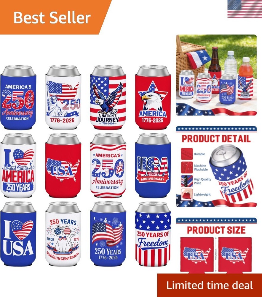 4th of July Decorations Can Cooler Sleeves 250th Anniversary Insulated Can Co…