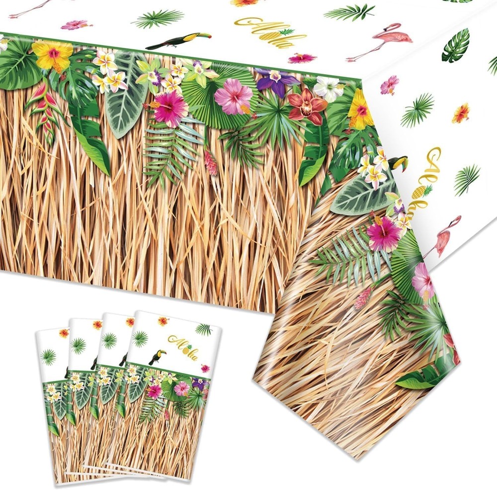 4 Pack Luau Grass Tablecloths Hawaii Luau Table Skirt Party Decorations