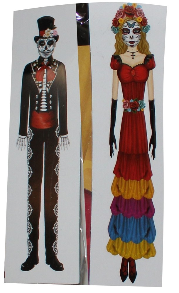 Set of 2, 60″ DOD Groom & Bride Paper Cutout Jointed Sugar Skull Haunted House