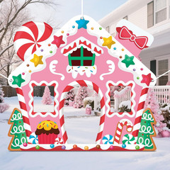 Life Size Pink Gingerbread House Christmas Decoration Holiday Backdrop for Indoo