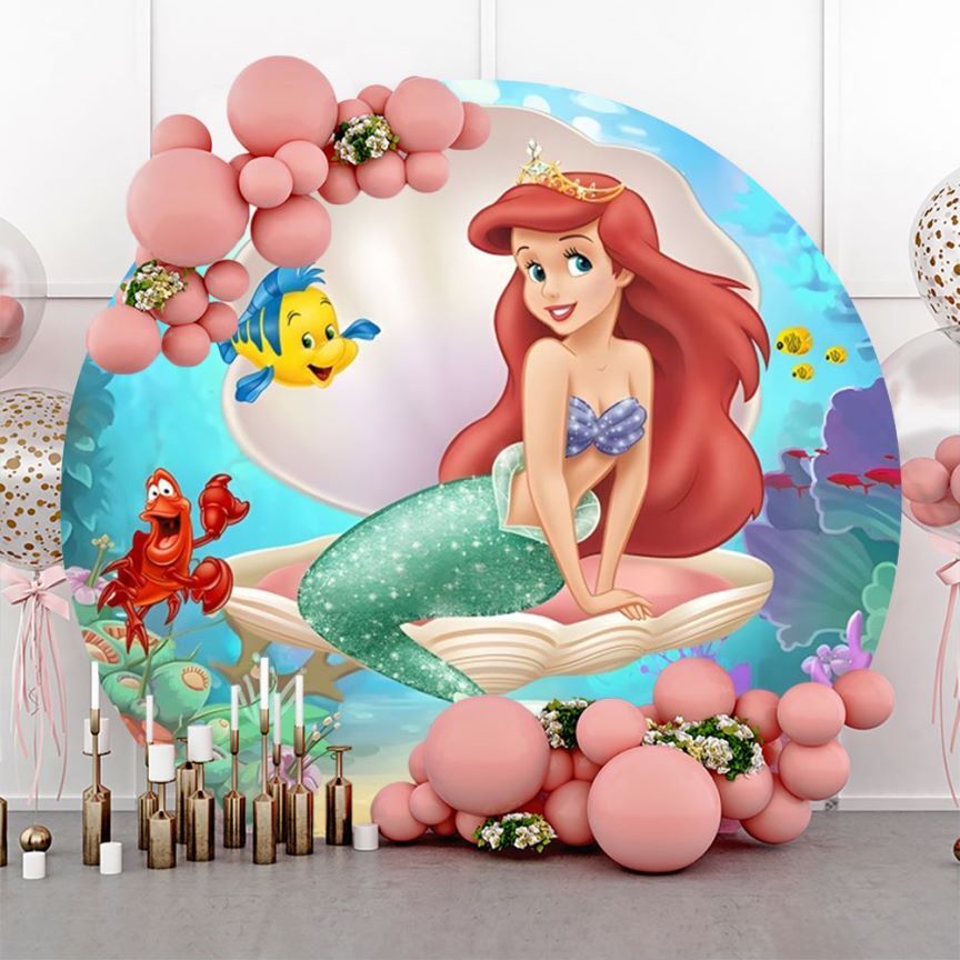 Round Ariel Little Mermaid Baby Shower Birthday Backdrop Party Background Banner