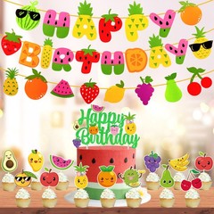 21pcs Fruit Party Decoration Set Fruit Theme Happy Banner Garland Cake Cupcak…