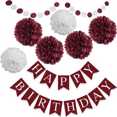 8pcs Burgundy Maroon White Birthday Hanging Party Streamers Paper Garland Tis…