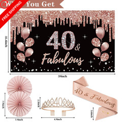 40th Birthday Decorations for Women, Happy Black Rose Gold