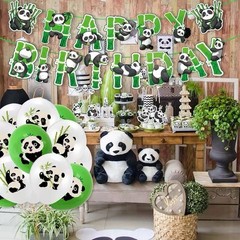 Cute Panda Theme Birthday Party Decorations Set Banner Balloon Cake Toppers