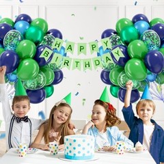60pcs Blue and Green Balloons 12inch with Navy Blue Metallic Blue Green