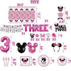 161PCS Minnie 3rd Birthday Party Decorations, Wild Three Balloons, Tableware & G