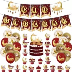 Eid Mubarak Balloons Banner Set Letter Foil Balloon Islamic Ramadan Party Decor