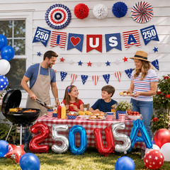 32PCS 4th of July Patriotic Decorations Set,250th Red White Blue Paper Fans D…