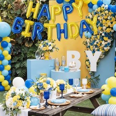 Blue and Yellow Happy Birthday Balloon Banner, 16 Inch Blue Gold Happy Birthd…