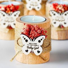 3 Wooden Butterfly Tealight Candle Holder Baby Shower Party Favors Pink Girl