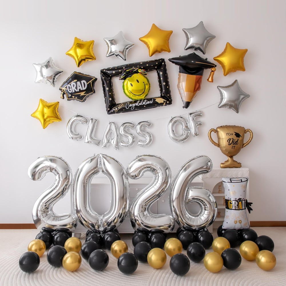 65 PCS Congrats Grad Balloons Kit, Class of 2026 Graduation Party Decorations…