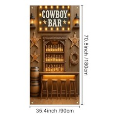 Cowboy Bar Door Cover 71×35 Inch Rustic Saloon Backdrop – Western Wild West#11