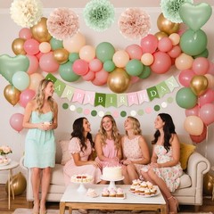 Pink and Green Decorations, Party Décor for , Happy Decorations with Banner F…