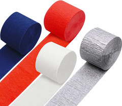 4 Rolls Patriotic Crepe Paper Streamers Red White Blue Silver Craft Party Stream