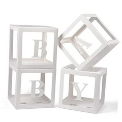 Baby Boxes with Letters, 4 Transparent Balloon for Gender Reveal White