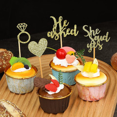 24 Pcs He Asked She Said Yes Cake Topper Gold Cupcake Toppers Heart Diamond Ring