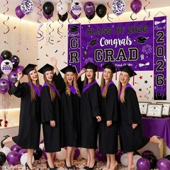 Graduation Decorations Class of 2026 Set – Purple Themed Congrats Grad Banner…