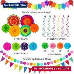 33Pcs Fiesta Decorations Cinco De Mayo Decorations Multi-Color Paper Fans Garlan