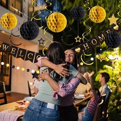 Welcome Home Decorations Banner with Glitter Stars Hanging Black