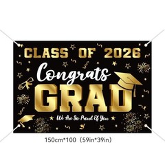 Graduation Decorations 2026 Set Black Gold, Congrats Grad Decor Set with Banner