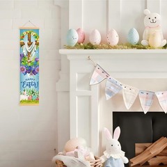 Happy Easter Door Banners, Religious Jesus Christian Cross Front Porch Banner…