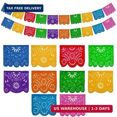 Mexican Party Banners (2 Pack with 10 Plastic Flags per Banner) – Papel Picado M