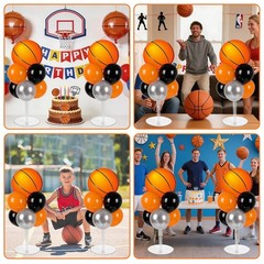 2 Sets Basketball Party Balloons Stand Kit with Orange And Black Balloon Spor…