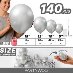 Silver Balloons 140 pcs Different Sizes of 18 12 10 5 Inch Silver Balloon Arc…