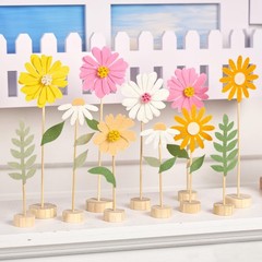 11 PCS Felt Flowers Decorations Daisy Centerpieces Wooden Base Pastel Decor