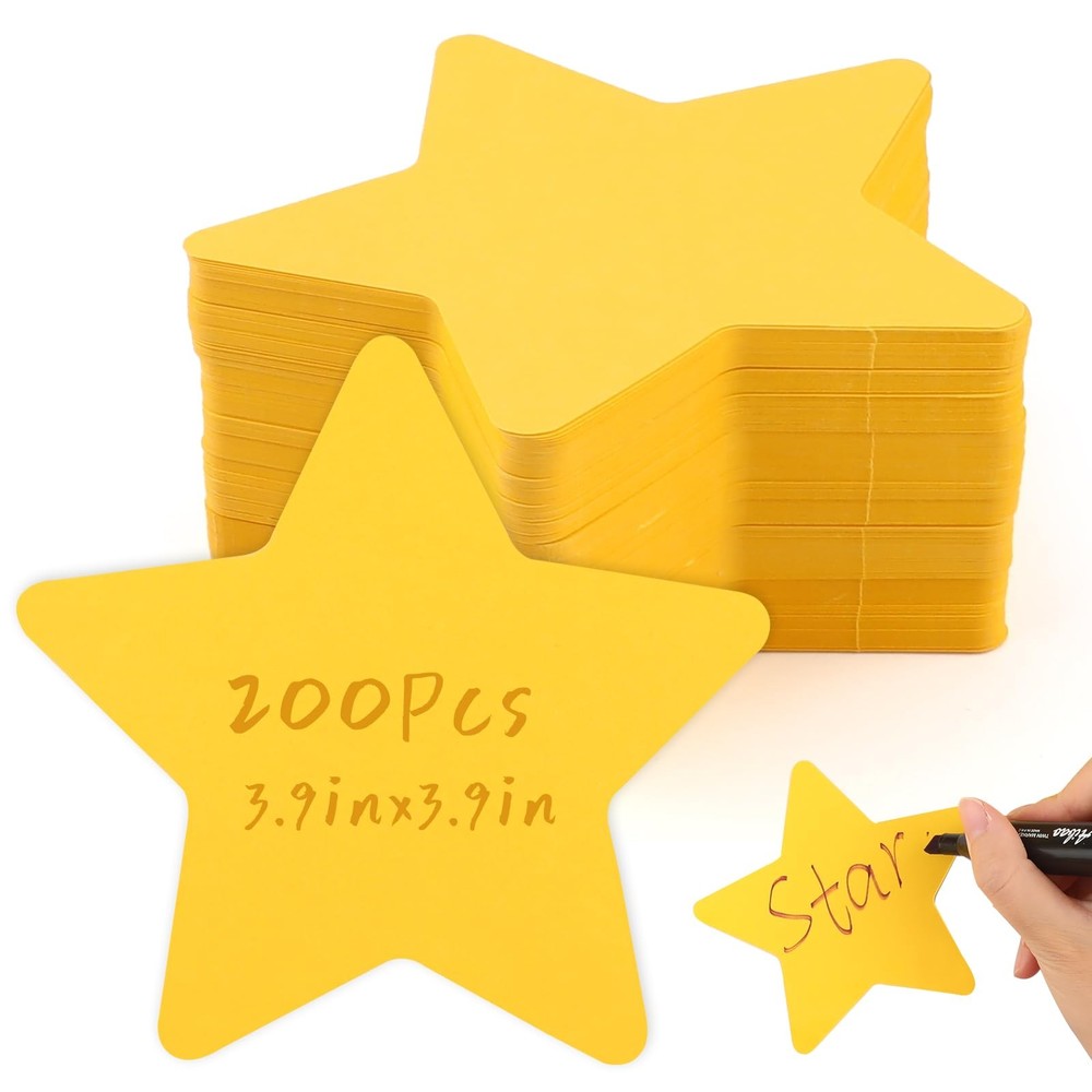 200 PCS 4 Inch Yellow Star Cutouts Double Sided DieCut Paper For Classroom