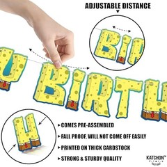 , Large Happy Birthday Banner – Pre Strung, 10 Feet | Cartoon Banner Yellow