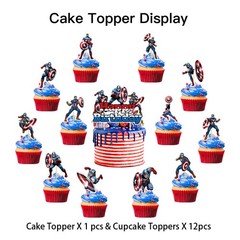Captain America Party Decor Set Plates Balloons Cake Toppers Banner Tablecloth