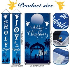 3 Pcs Lighted Christmas Nativity Porch Sign Holy Night Christmas Hanging Bann…
